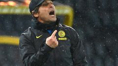 Inter Milan coach Antonio Conte was sent off for clashing with the referee in Udine.