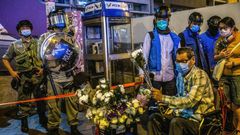 This picture shows a vigil held outside Hong Kong's Prince Edward on 31 May