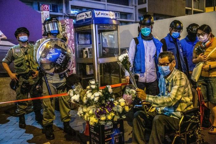 This picture shows a vigil held outside Hong Kong's Prince Edward on 31 May