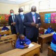 Education CS George Magoha with PS Belio Kipsang at the Olympic Primary School on day 1 of school re-opening following the Covid-19 break