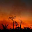 Smoke rises from a burnt area of land in the Xingu Indigenous Park, Mato Grosso state, Brazil, in the Amazon basin, on August 6, 2020