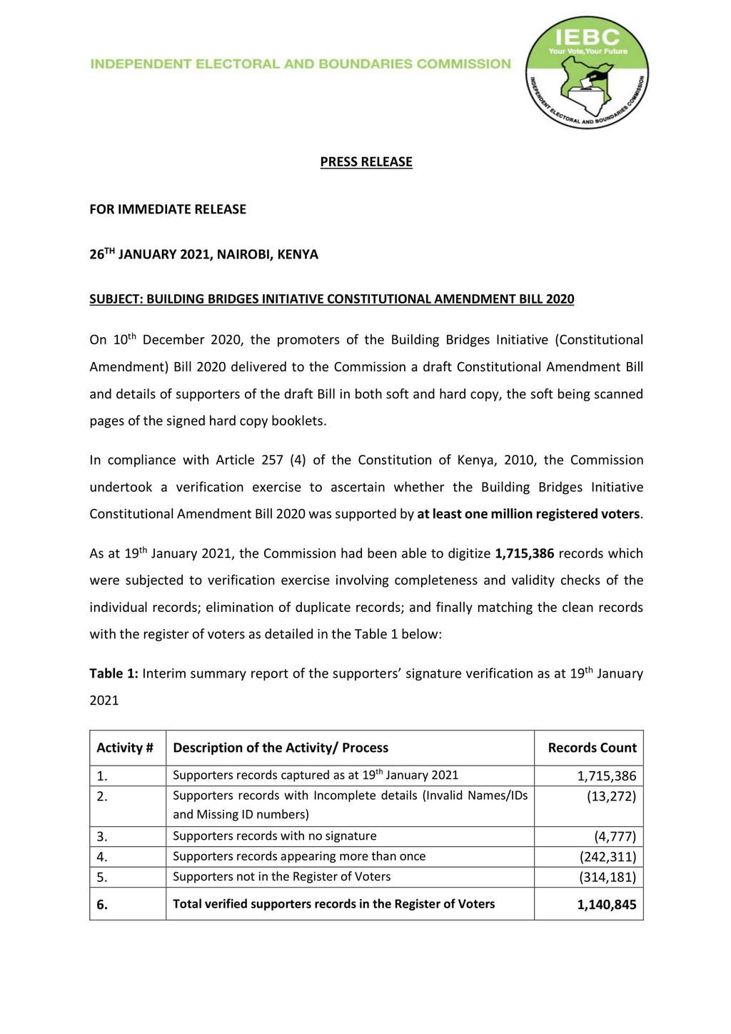 IEBC Statement