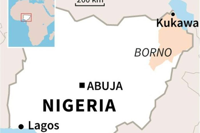 Map of Nigeria locating Kukawa district where jihadists have taken hundreds of hostages