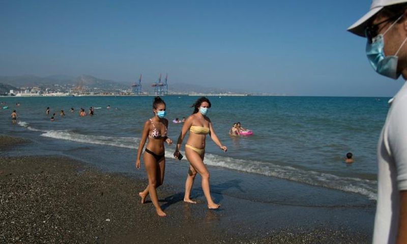 The scene on a Malaga beach. The coronavirus crisis dealt a major blow to Spain's tourism industry, which normally accounts for 12 percent of GDP