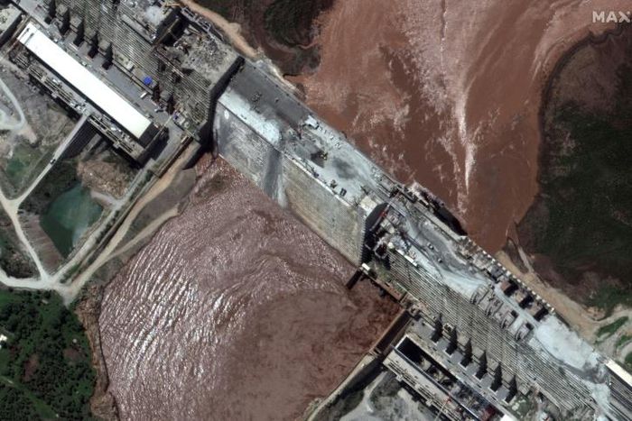 Egypt and Sudan fear the dam could starve them of water (satellite image by Maxar Technologies)