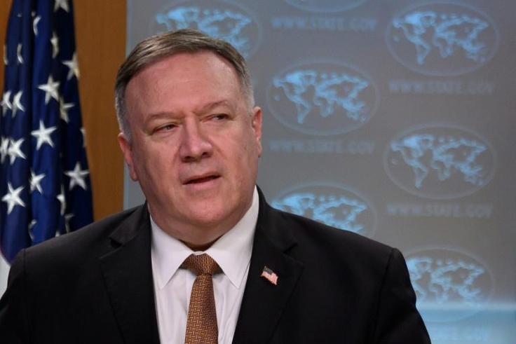 Secretary of State Mike Pompeo, seen here in March 2020, says the US can unilaterally reimpose UN sanctions on Iran