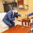 Former Prime Minister Raila Odinga with China's Ambassador to Kenya Zhou Pingjian at his Capitol Hill offices