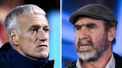 The defamation case brought by France coach Didier Deschamps (L) against Eric Cantona (R) was declared void Friday for procedural reasons