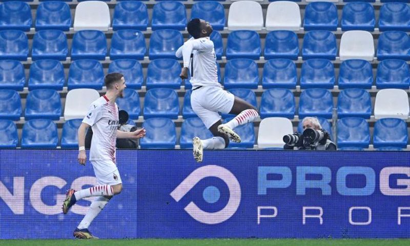 AC Milan forward Rafael Leao (C) scored the fastest ever goal in Serie A after just six seconds against Sassuolo.