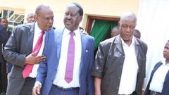 File image of Daving Murathe with Raila Odinga and Oburu Odinga