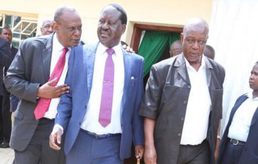 File image of Daving Murathe with Raila Odinga and Oburu Odinga