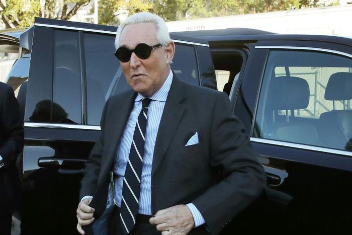 Roger Stone, a former adviser to US President Donald Trump, is seen arriving in November 2019 for his trial in Washington on charges of lying to Congress and witness tampering