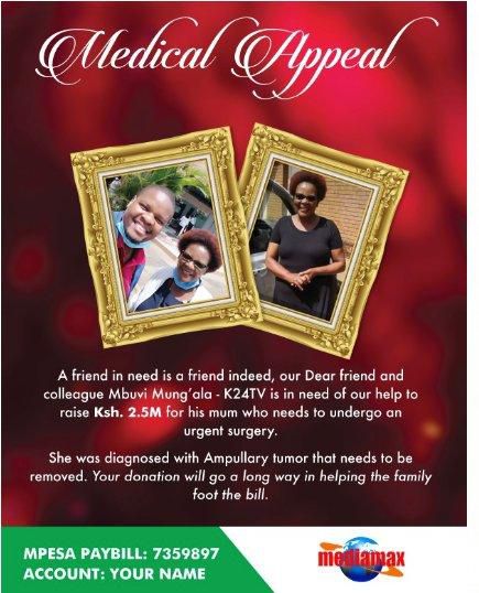K24 journalist Mung'ala Mbuvi sends out medical appeal for ailing mother Violet Wanza Mbuvi