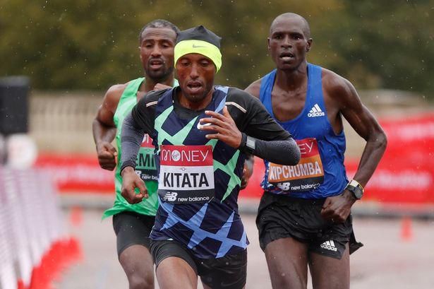 Ethiopia’s Shura Kitata, Vincent Kipchumba and Sisay Lemma at the 2020 London Marathon  (Courtesy/Irish mirror)