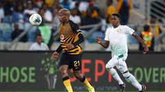 Kaizer Chiefs star Lebogang Manyama (L) is pursued by a Bloemfontein Celtic opponent during a South African Premiership match this season