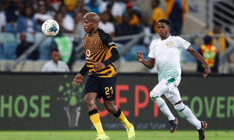 Kaizer Chiefs star Lebogang Manyama (L) is pursued by a Bloemfontein Celtic opponent during a South African Premiership match this season