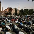 Muslims gathered outside the Hagia Sophia on Friday to celebrate the court decision that cleared the way to converting it back to a mosque