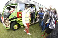 Deputy President William Ruto with members of the Ngong Boda Boda Sacco at his Karen residence