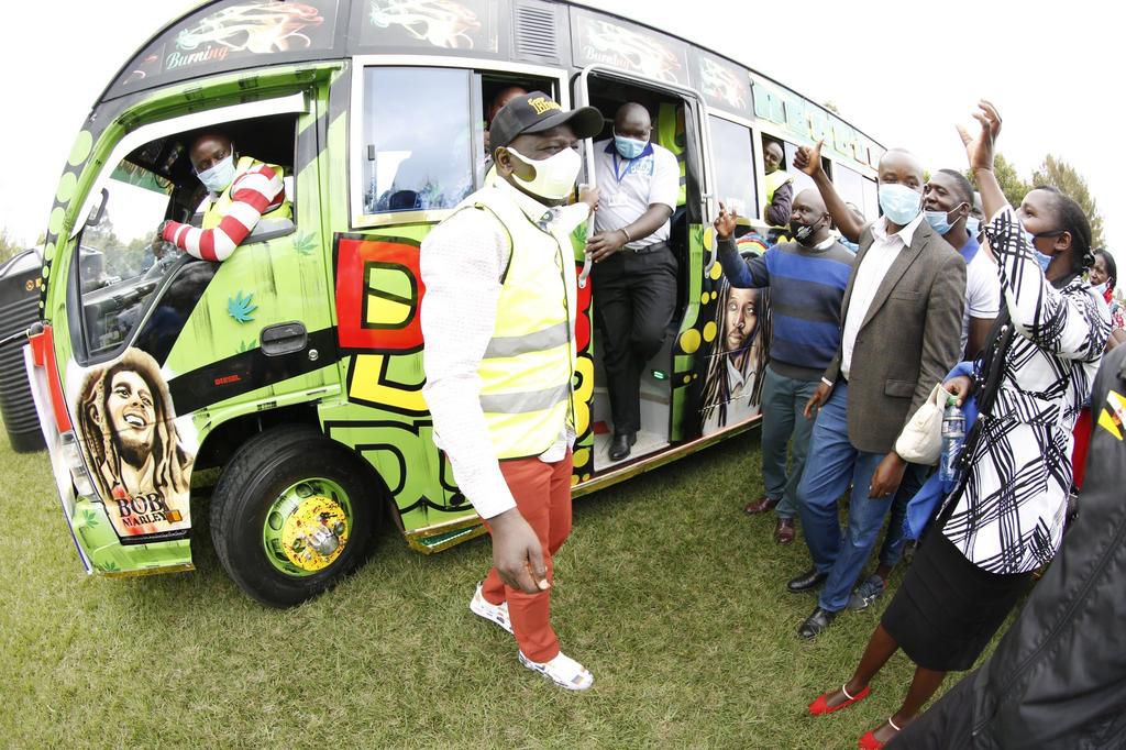 Deputy President William Ruto with members of the Ngong Boda Boda Sacco at his Karen residence