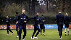 Netherlands players train ahead of their friendly against Spain in Amsterdam on Wednesday