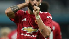 Manchester United midfielder Bruno Fernandes celebrates scoring against Newcastle