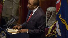 President Uhuru Kenyatta in parliament while making the State of the Nation address.