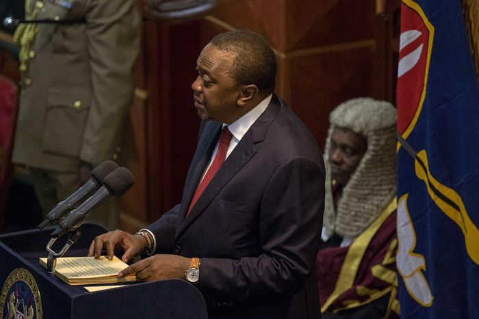 President Uhuru Kenyatta in parliament while making the State of the Nation address.