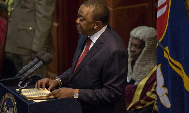 President Uhuru Kenyatta in parliament while making the State of the Nation address.