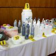 Morocco's Central Bureau of Judicial Investigation (BCIJ) shows chemicals seized as a result of the dismantling of an Islamic State group-affiliated cell planning suicide bombings