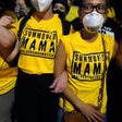 PORTLAND, OR - JULY 21: Members of the "Wall of Moms", a group of protesters who form non-violent human barriers between police and the crowd, stand arm in arm during a protest at the Mark O. Hatfield U.S. Courthouse on July 21, 2020 in Portland, Orego...