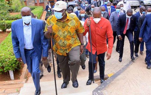 CSs Fred Matiang'i, Mutahi Kagwe and Keriako Tobiko during a recent visit to Kajiado