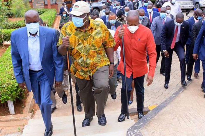 CSs Fred Matiang'i, Mutahi Kagwe and Keriako Tobiko during a recent visit to Kajiado