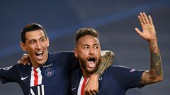 Angel Di Maria celebrates with Neymar after scoring PSG's second goal in their 3-0 win over RB Leipzig in Tuesday's Champions League semi-final in Lisbon