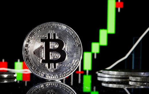 A visual representation of the digital Cryptocurrency, Bitcoin.