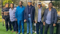 ODM leader Raila Odinga (third left) with (from left) Maoka Maore, Cotu secretary general Francis Atwoli, former Gatanga MP Peter Kenneth, David Murathe and Siaya Senator James Orengo