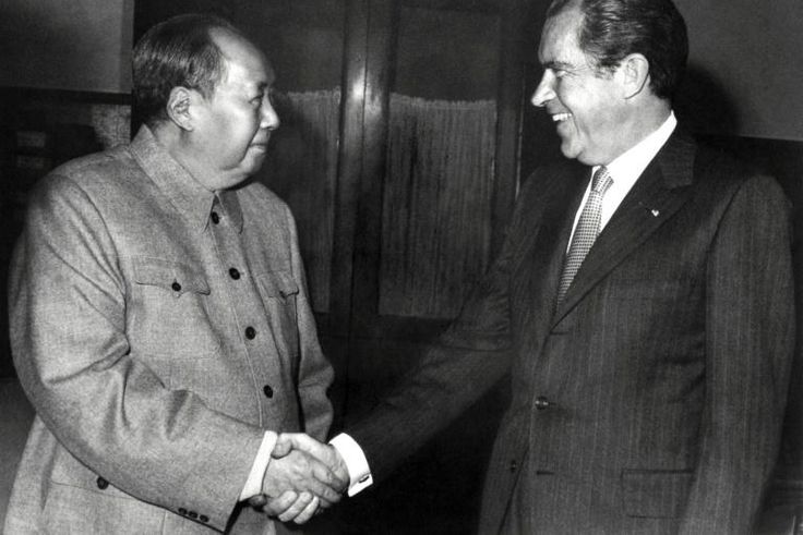 Chinese leader Mao Zedong and President Richard Nixon hold a historic meeting on February 22, 1972