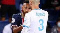 Neymar was sent off after a clash with Marseille defender Alvaro Gonzalez