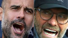 Manchester City manager Pep Guardiola (L) and Liverpool boss Jurgen Klopp