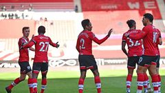 Southampton celebrate after taking the lead against Arsenal in their FA Cup fourth-round tie