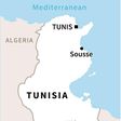 Map of Tunisia locating the coastal city of Sousee where a knife attack on Sunday killed a Tunisian National Guard officer and wounded another with three assailants also killed.