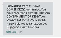 File image of a forwarded M-Pesa message