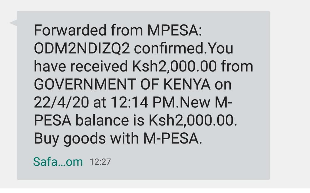 File image of a forwarded M-Pesa message