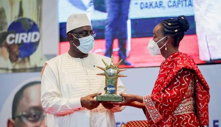 Defence CS Monica Juma receives the Machy Sall Peace Prize on behalf of Mama Ngina Kenyatta