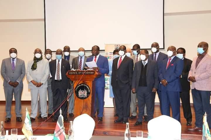 Council of Governors led by Chair Wycliffe Oparanya during a past press briefing