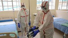 Kenyan medics in a Coronavirus isolation centre during a past demonstration