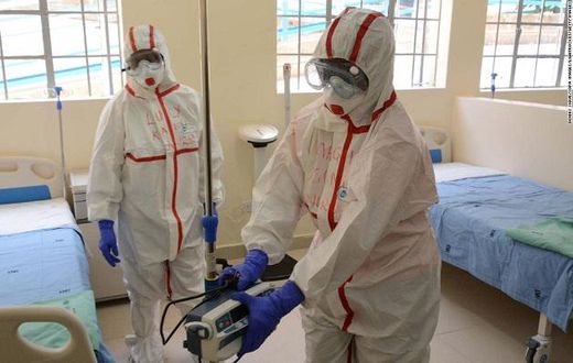 Kenyan medics in a Coronavirus isolation centre during a past demonstration
