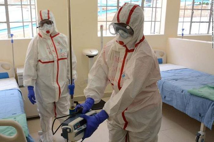 Kenyan medics in a Coronavirus isolation centre during a past demonstration