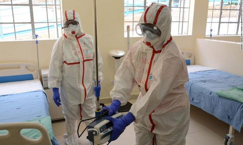 Kenyan medics in a Coronavirus isolation centre during a past demonstration