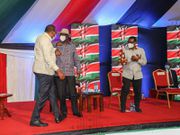 President Uhuru Kenyatta, former Prime Minister Raila Odinga and Senate Speaker Ken Lusaka during the BBI signature launch