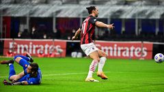 Double quick: AC Milan's Zlatan Ibrahimovic celebrated as the ball bounced into Antonio Mirante's net in the second minute